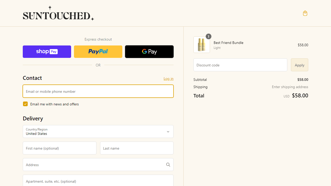 How to apply Suntouched coupon code